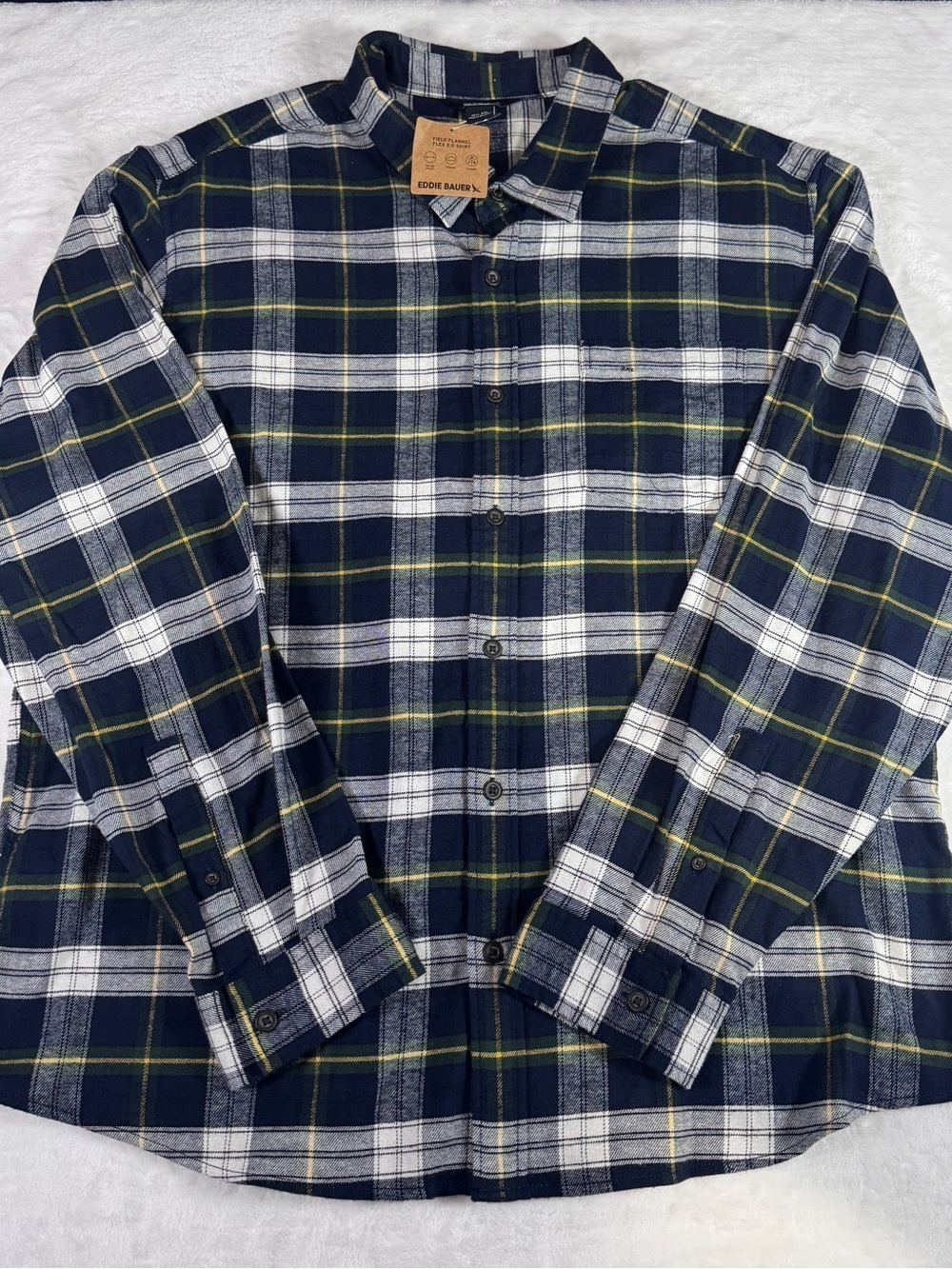 Eddie Bauer Field Flannel Flex 2.0 Shirt Men’s 2XL Navy Plaid Button Up NWT